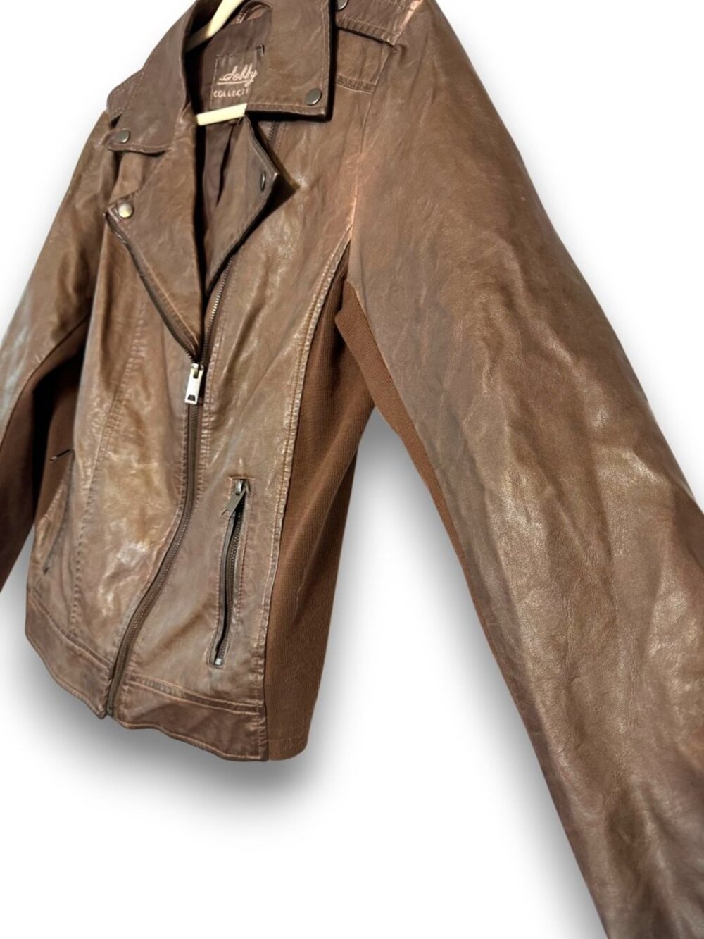 Selby Collection Women's Faux Leather Moto Jacket Brown Whiskey Size Large - Picture 6 of 14